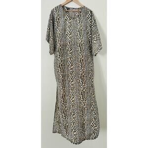 Vintage Mira Max Kaftan Animal Print Women's Dress Summer A-Line Leopard OS